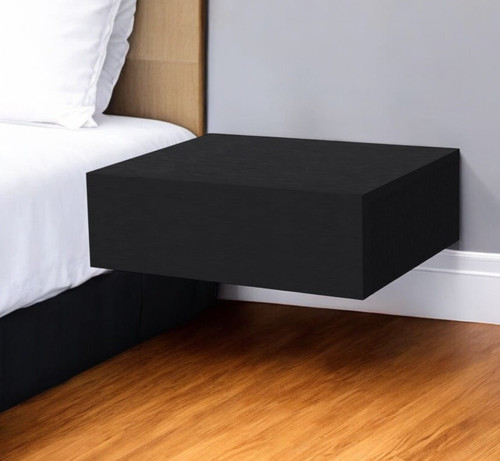 5" Black One Drawer Faux Wood Floating Nightstand