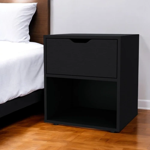 20" Black One Drawer Faux Wood Nightstand
