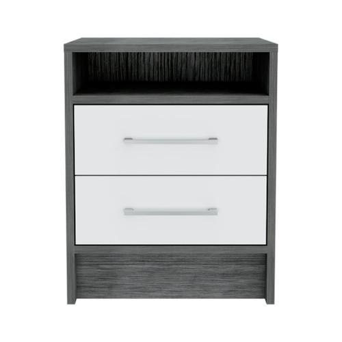 20" Gray Two Drawer Faux Wood Nightstand