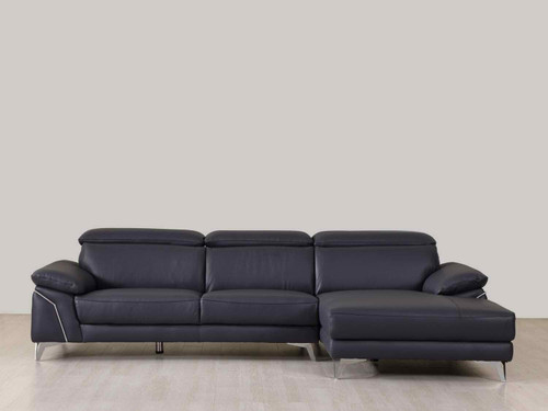 Navy Blue Italian Leather L Shaped Two Piece Sofa and Chaise Sectional