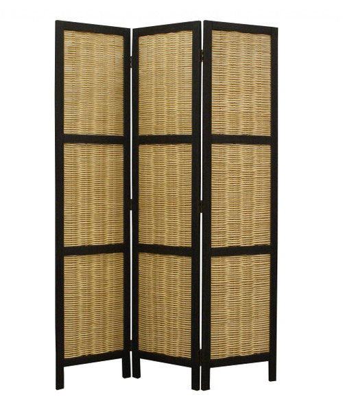 67" Brown Folding Three Panel Screen Room Divider