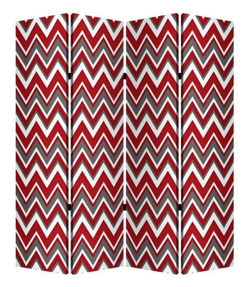 84" X 84" Red And Gray Wood Canvas Screen