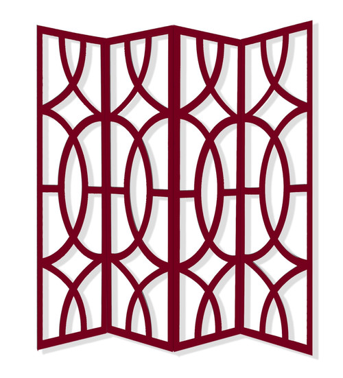 84" Red Solid Wood Folding Four Panel Screen Room Divider