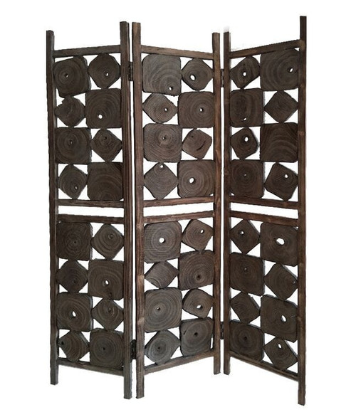 71" Brown Solid Wood Folding Three Panel Screen Room Divider