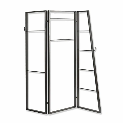 72" Gray Iron Folding Three Panel Screen Room Divider