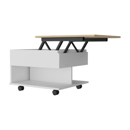 22" Natural And White Lift Top Coffee Table With Two Shelves