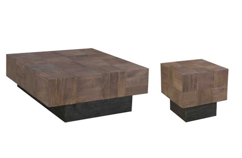 40" Dark Brown And Black Solid Wood Square Coffee Table