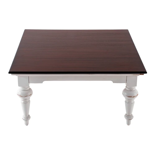 39" Classic White And Brown Manufactured Wood And Solid Wood Square Coffee Table