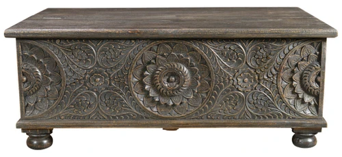 49" Black Solid Wood Distressed Lift Top Coffee Table