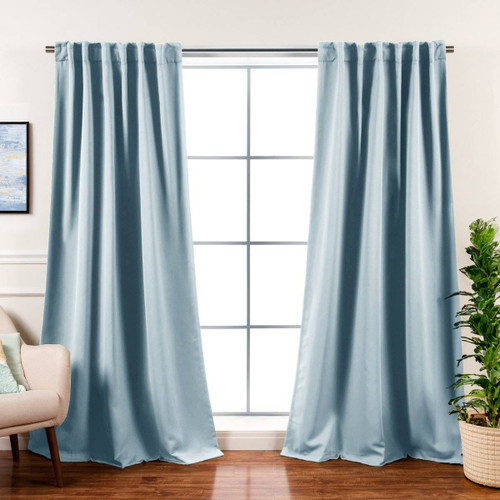 52 x 108 inch Solid Light Blue Thermal Blackout Curtain Panels - Set of 2