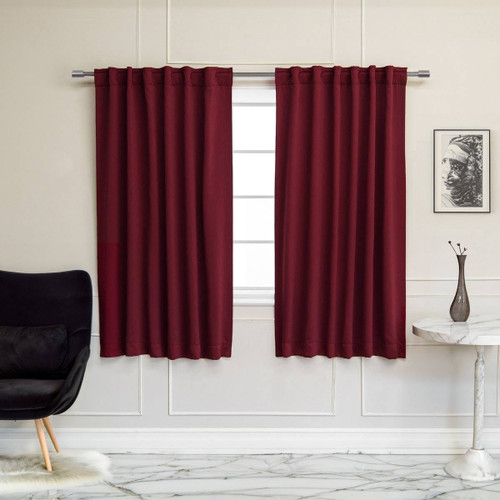 52 x 72 inch Solid Burgundy Red Thermal Blackout Curtain Panels - Set of 2
