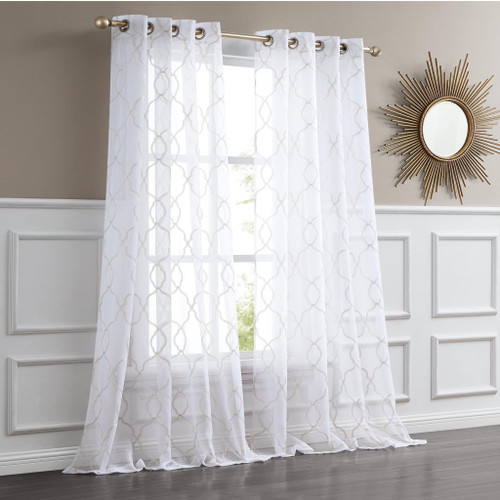 84" Charcoal Trellis Pattern Embroidered Window Curtain Panel