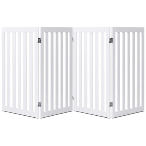 Folding 4-Panel Dog Gate Pet Fence in White Wood Finish