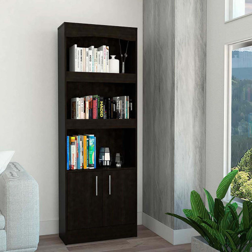 71" Light Gray Three Tier Bookcase with Two doors
