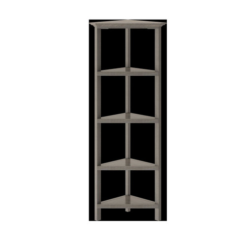 60" Washed Grey Solid Wood Corner Bookcase