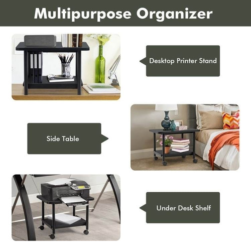 Black Multipurpose 2-Tiered Mobile Wheeled Printer Cart Stand