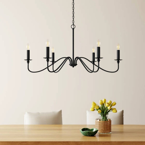 42-inch Traditional 6-Light Dimmable Chandelier in Matte Black Finish