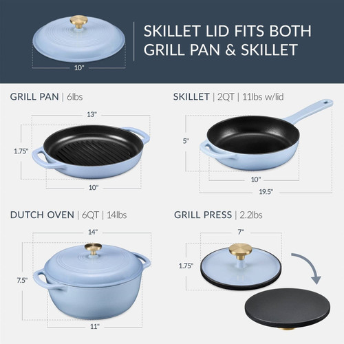 6-Piece Baby Blue Cast Iron Cookware Set