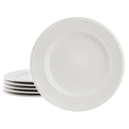 Elama Olevia 6 Piece Embossed Dot Stoneware Salad Plate Set in White