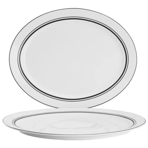 Sur La Table 2 Piece 14 Inch Ceramic Oval Serving Platter in White with Black Bands