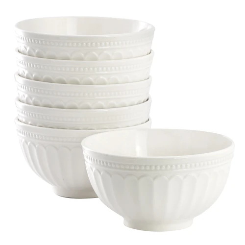 Elama Hansel 6 Piece Embossed Arch Stoneware Cereal Bowl Set in White