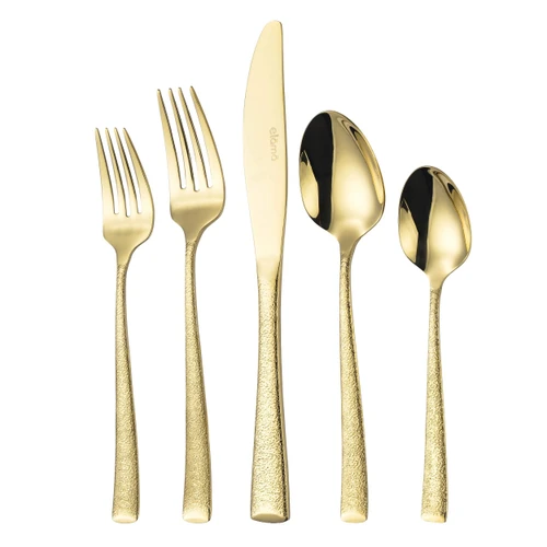 Elama Emmy 20 Piece Mirror Polished Stainless Steel Flatware Set in Gold