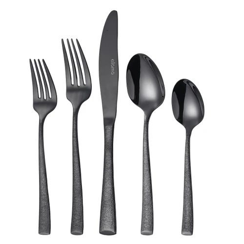 Elama Emmy 20 Piece Mirror Polished Stainless Steel Flatware Set in Black