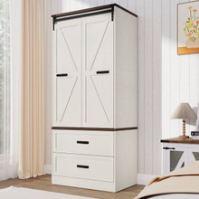 White Farmhouse Armoire Wardrobe Closet with Sliding Barn Doors - SMITH ...
