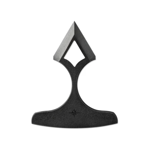 Front profile of Thor's Hammer push dagger displaying full symmetrical design with pointed spike blade, center cutout, and wide handle base with brand emblem