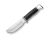 Angled side profile of Buck fixed blade knife highlighting 4-inch skinner blade curve, handle contours, and overall 8¼-inch length specifications.