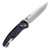 (Open Knife - Pocket Clip Side) Hogue Mysto open pocket knife clip side view | Ambidextrous tip-up pocket clip attached to Blue Richlite handle | CPM MagnaCut steel blade with ABABLE lock mechanism