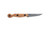 (Full Knife - Horizontal Studio) TOPS El Pionero full horizontal studio view | 1095 steel blade marked "USA" with tan canvas Micarta scales | Ed Calderon-designed straight-spine fixed blade knife