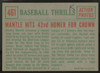 1959 Topps Baseball Thrills Mickey Mantle Hits 42nd Homer #461 EX (MK)