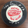 Tony Leswick Signed Autographed Red Wings Puck JSA Cert