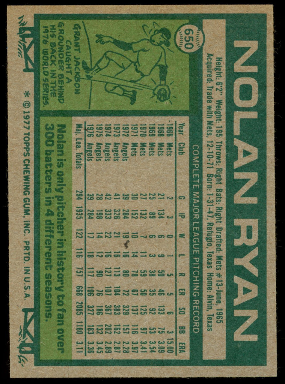 1977 Topps Nolan Ryan #650 EX-MT