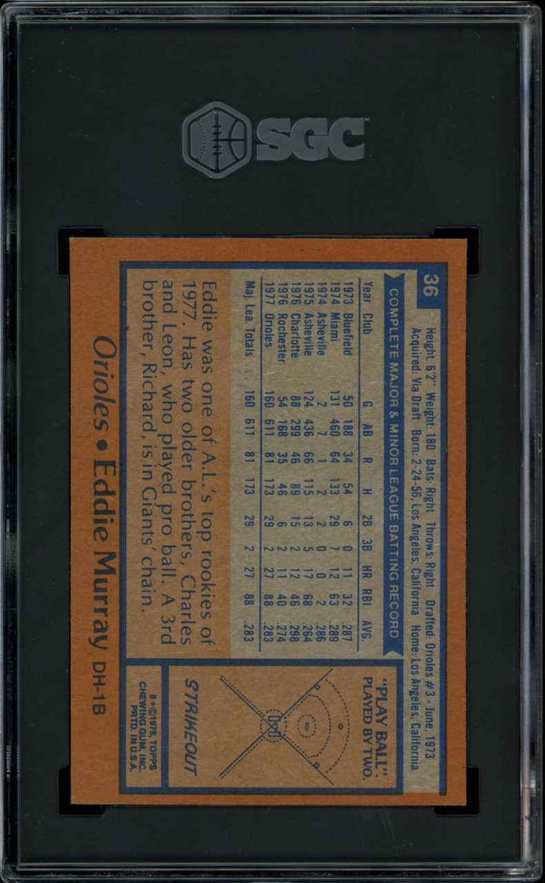 1978 Topps Eddie Murray RC #36 VG/EX-EX - Legends Fan Shop