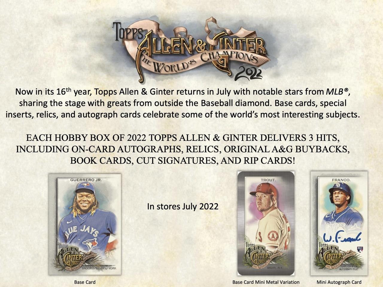 2022 Topps Allen & Ginter Baseball Hobby Box - Legends Fan Shop