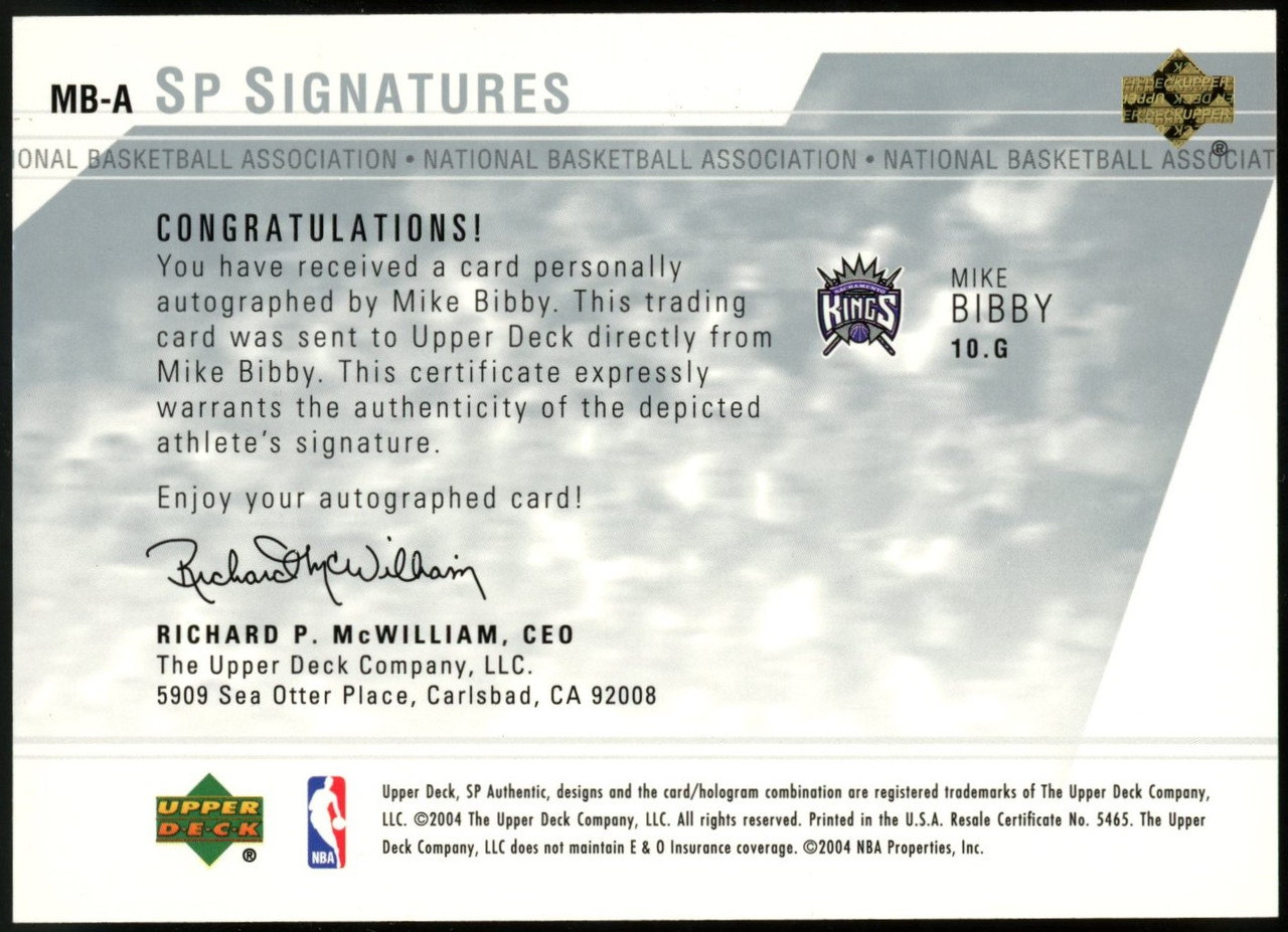 2003-04 SP Authentic Mike Bibby SP Signatures Auto #MB-A - Legends Fan Shop