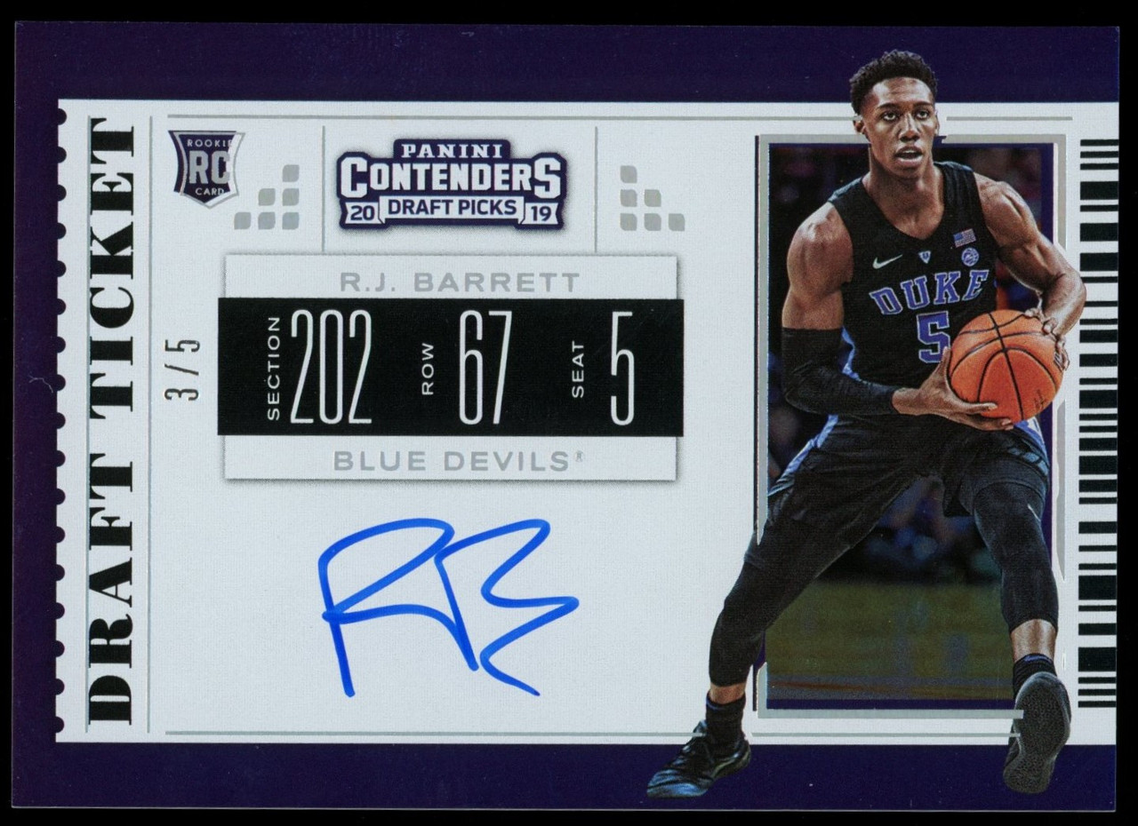 2019/20 Contenders Draft RJ Barrett Draft Ticket RC Auto /5 #53