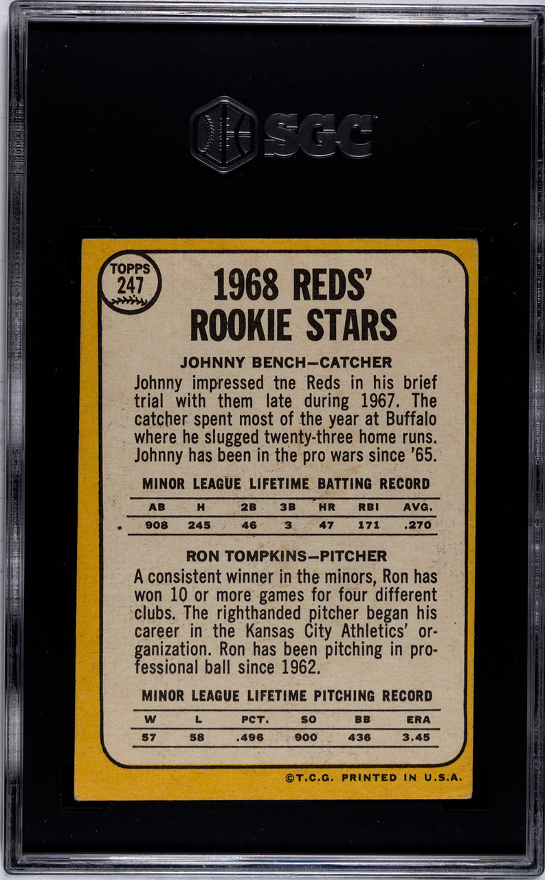 1968 Topps Rookie Stars Johnny Bench RC #247 SGC 3