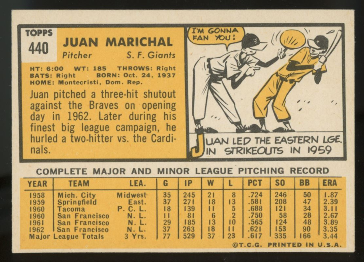 1963 Topps Juan Marichal #440 EX/MT - Legends Fan Shop