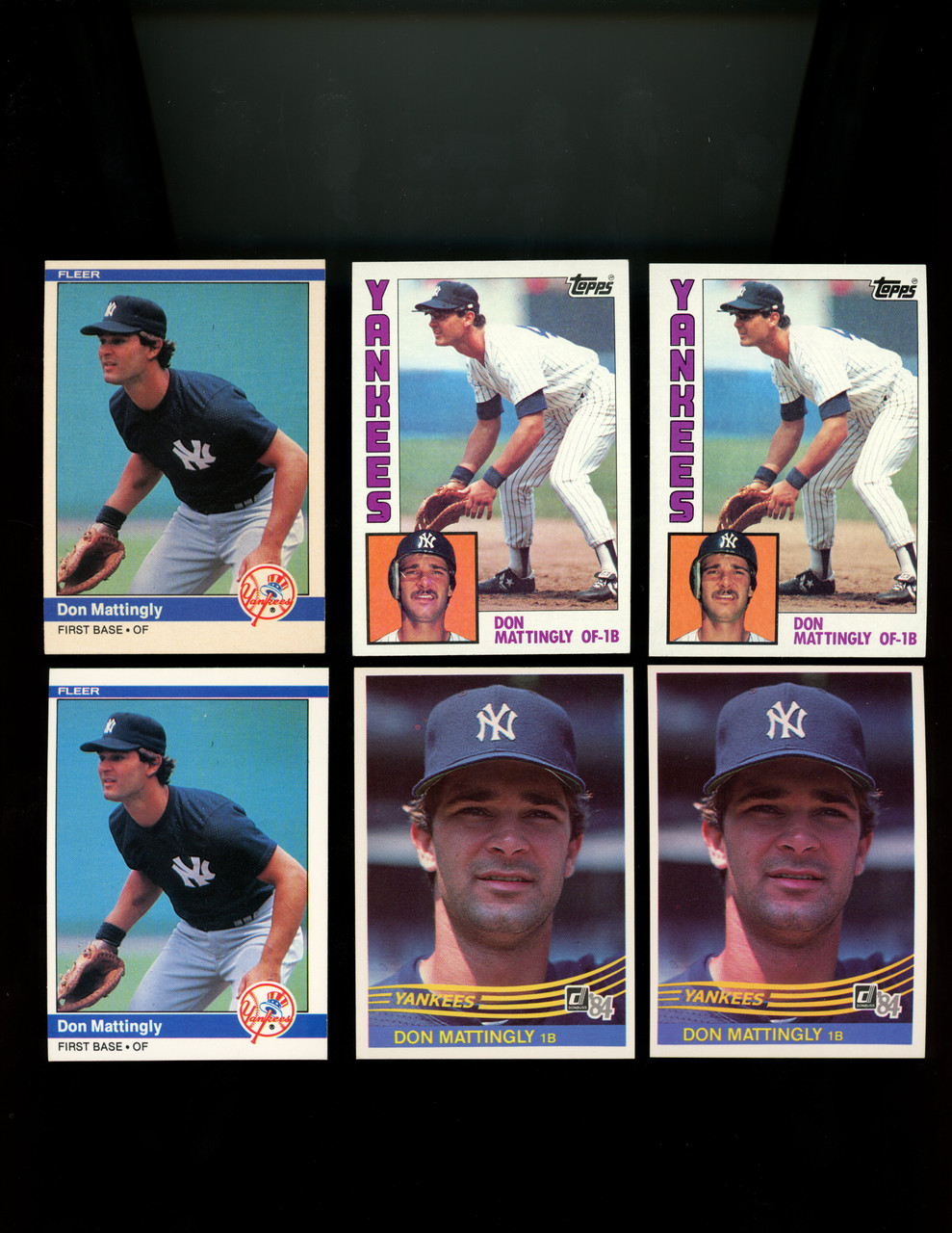 Lot of (6) Don Mattingly Baseball Cards with (2) 1984 Topps #8 RC