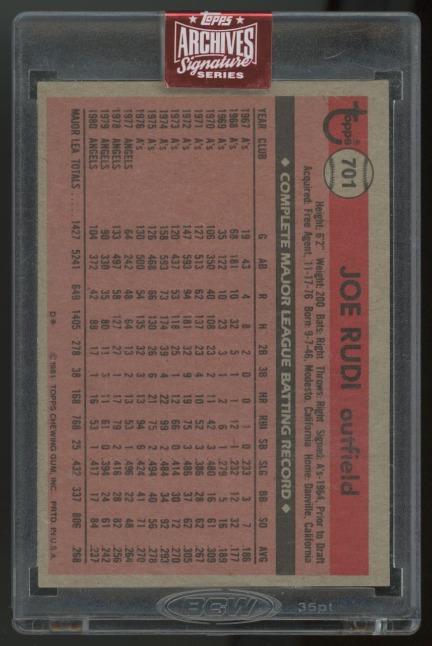 2023 Topps Archives Signature Series Joe Rudi Auto /82 #701