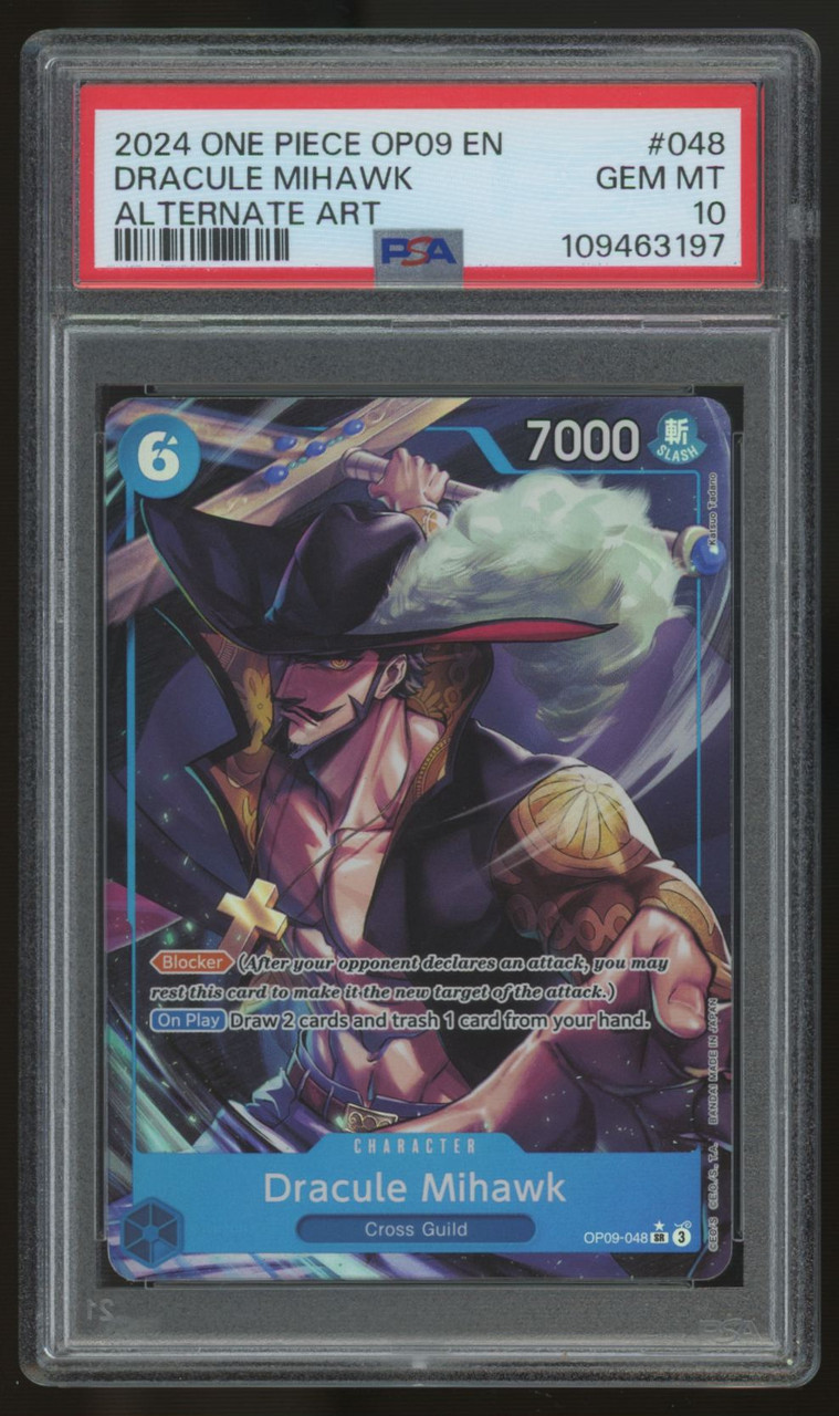 2024 One Piece Dracule Mihawk OP09 Alt Art #048 PSA 10 - Legends
