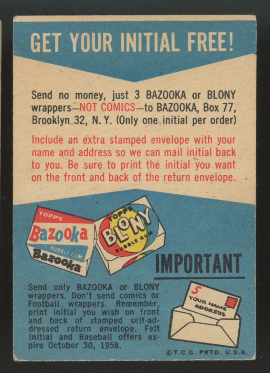 1958-topps-football-free-felt-initial-vg-ex-legends-fan-shop for Back In 1958 Free Printable 1958 Topps Football Free! Felt Initial VG/EX - Legends Fan Shop for Back In 1958 Free Printable