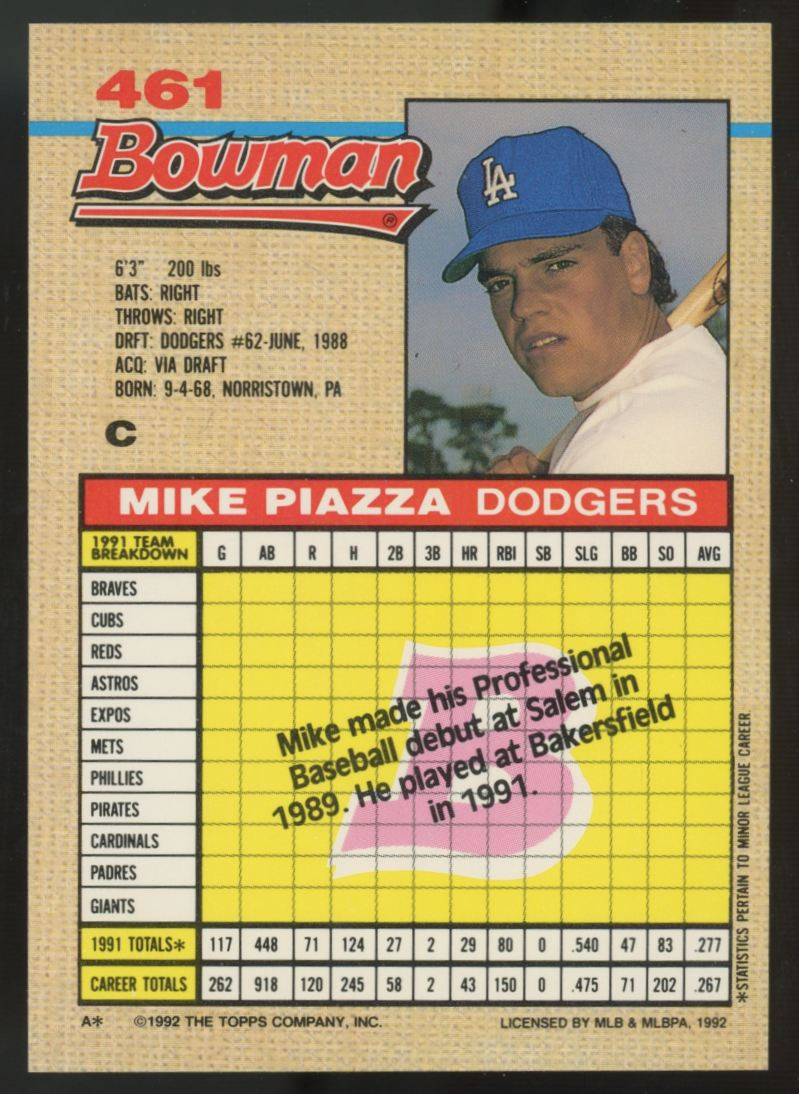 1992 Bowman Mike Piazza RC #461 
