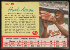 1962 Post Hank Aaron #149 VG/EX