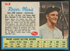 1962 Post Roger Maris #6 VG/EX