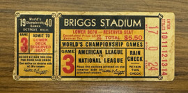 1940 World Series Game 3 Ticket Detroit Tigers vs Cincinnati Reds