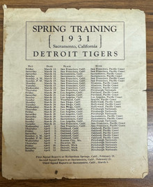1931 Detroit Tigers Spring Training Player Roster